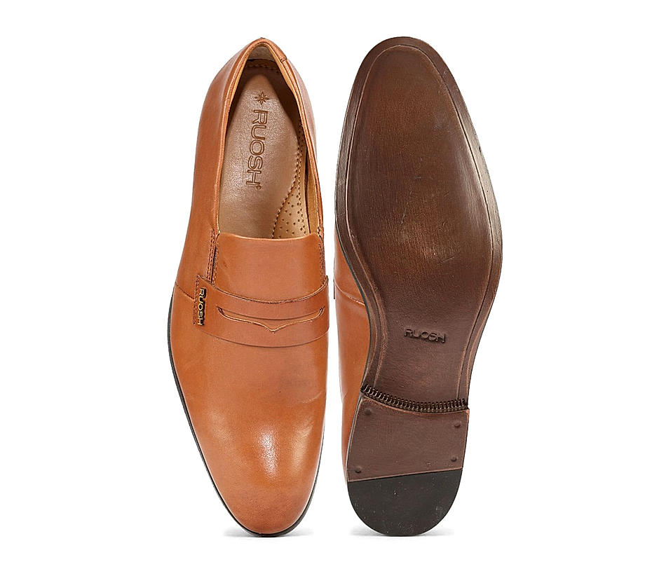 Ruosh Men Brown Solid Leather Formal Slip Ons