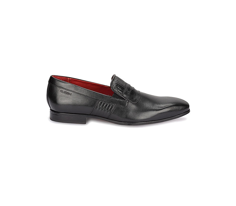 Ruosh Men Black Solid Leather Slip-On Shoes