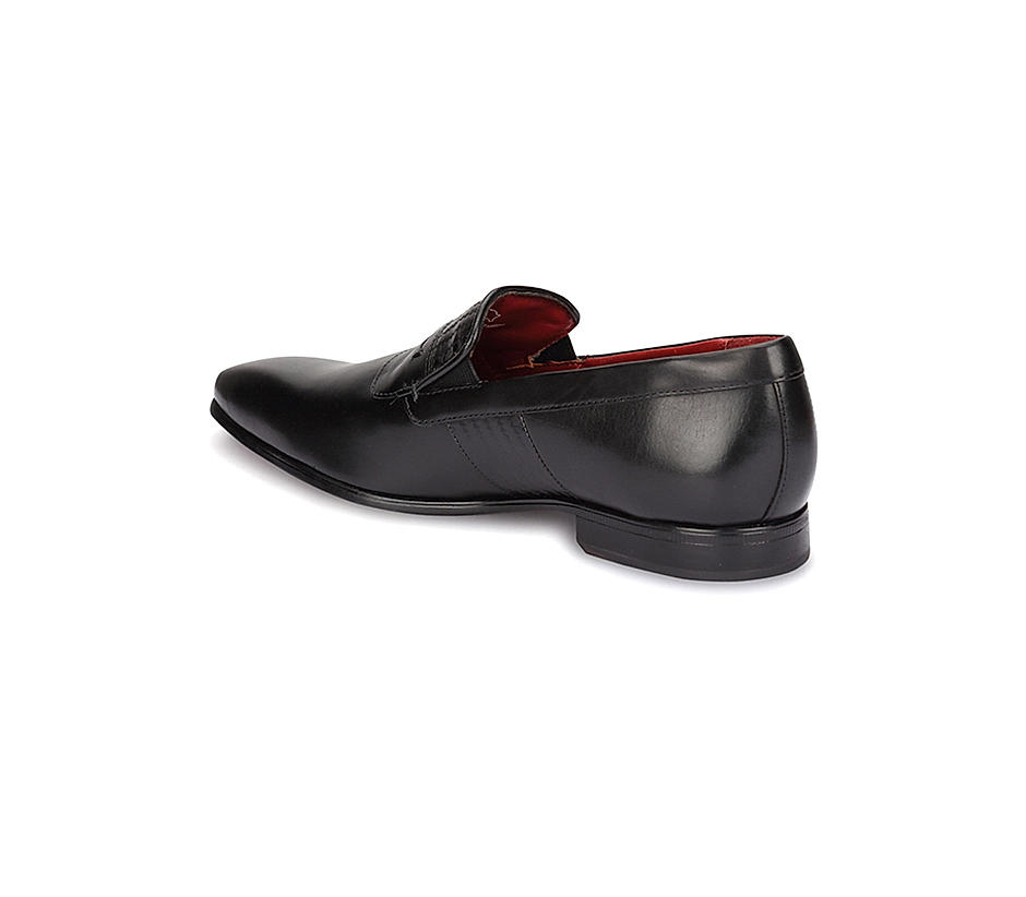 Ruosh Men Black Solid Leather Slip-On Shoes