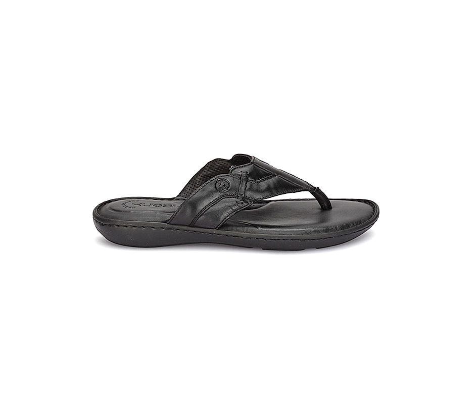 Ruosh Men Black Solid Leather Comfort Sandals