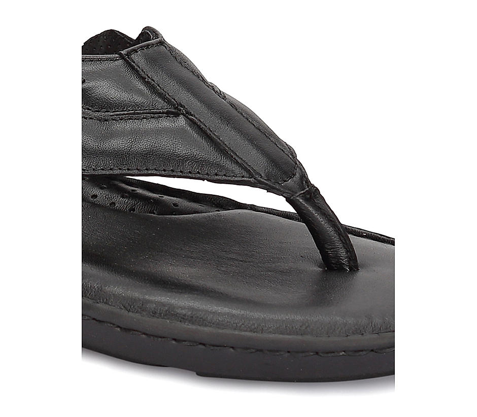 Ruosh Men Black Solid Leather Comfort Sandals