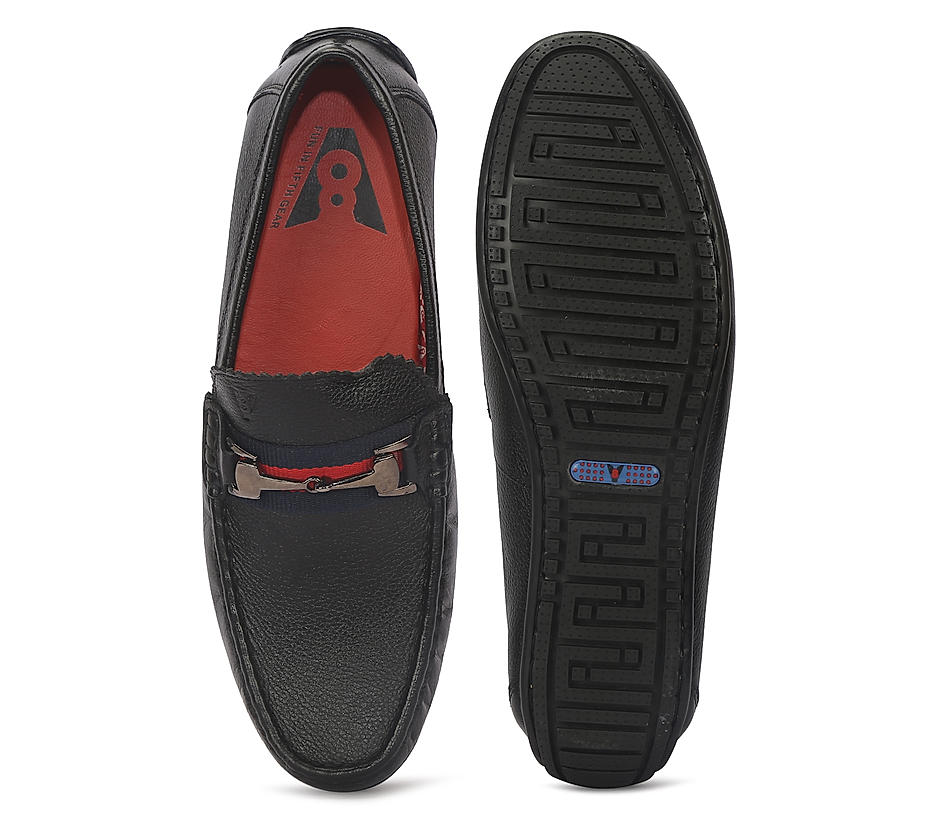 V8 by Ruosh Men Black Leather Driving Shoes