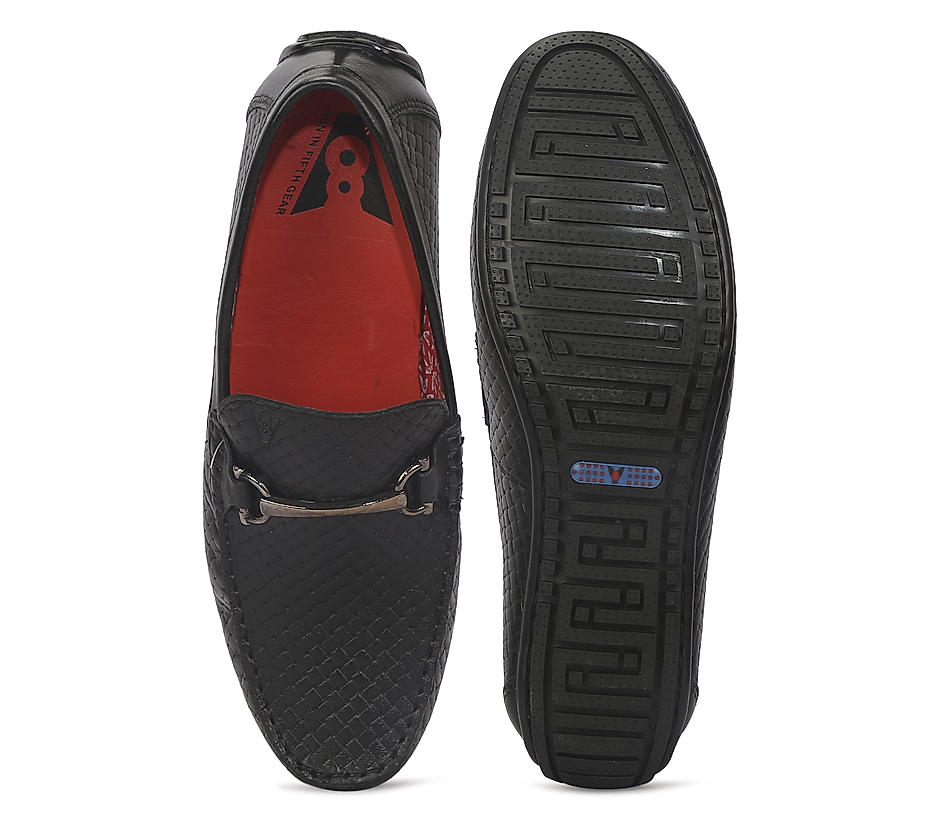 V8 by Ruosh Men Black Textured Leather Driving Shoes