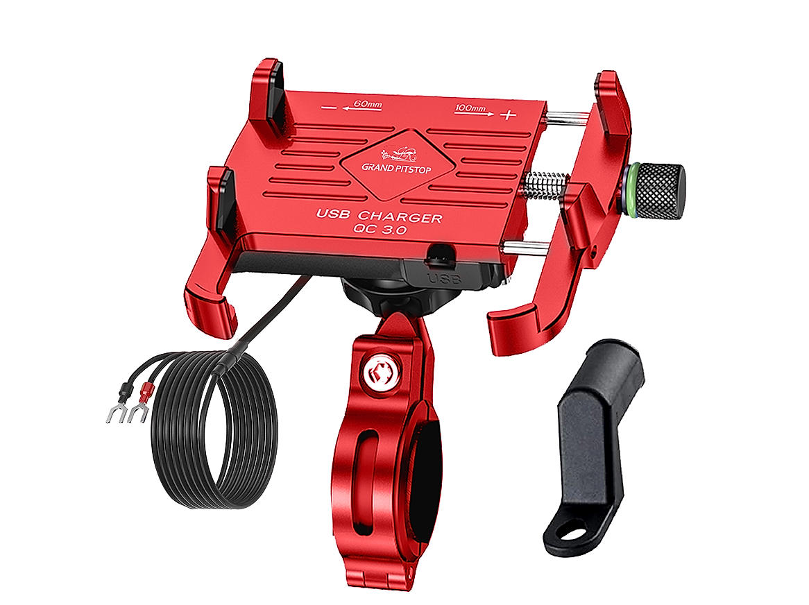 Claw with Jaw Grip Aluminium Mobile Holder with Charger - Red