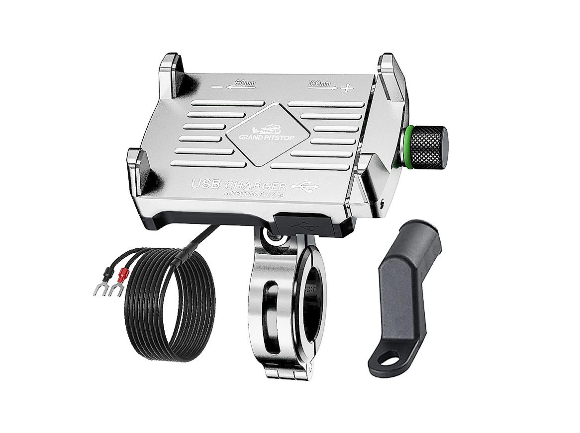 Claw Grip Aluminium Mobile Holder Mount with Charger - Silver