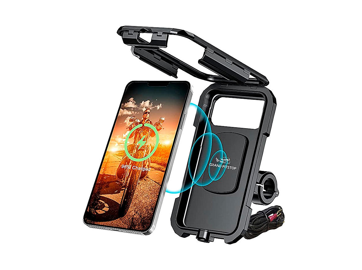 Waterproof Mobile Holder Handlebar Mount with 15W Wireless Charger - Black