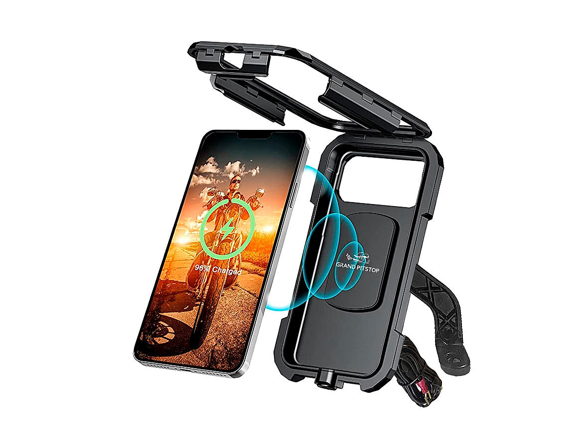 Waterproof Mobile Holder Mirror Mount with 15W Wireless Charger - Black