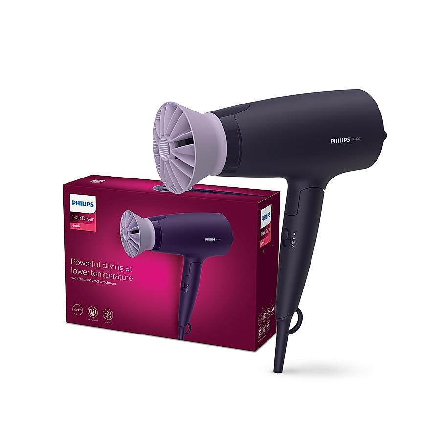 Hair Dryer- Powerful Drying with Less Heat I Advanced Ionic Care for smooth and Shiny Salon Like Looks , 1600 W I Men and Women , Cool Shot , ThermoProtect Care , Travel friendly BHD318/00