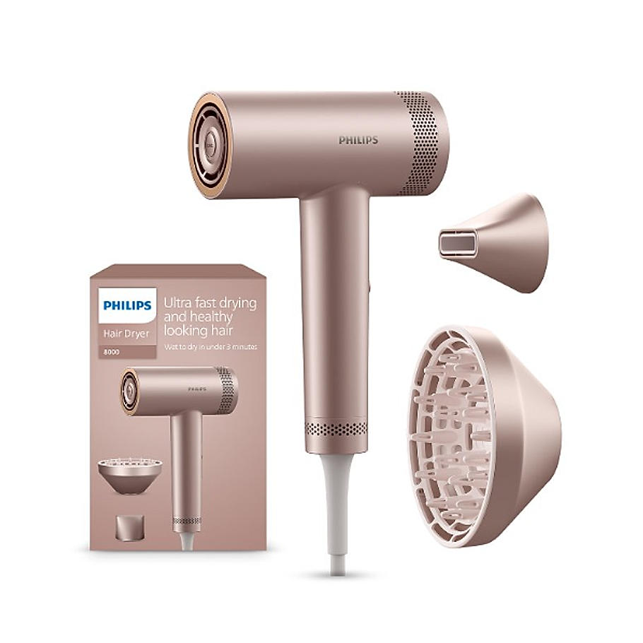 Hair Dryer with ThermoShield Advanced Technology | Ion Function |  Brushless DC Motor | Scalp Care | 1400 W | Rose Champagne | BHD837/10