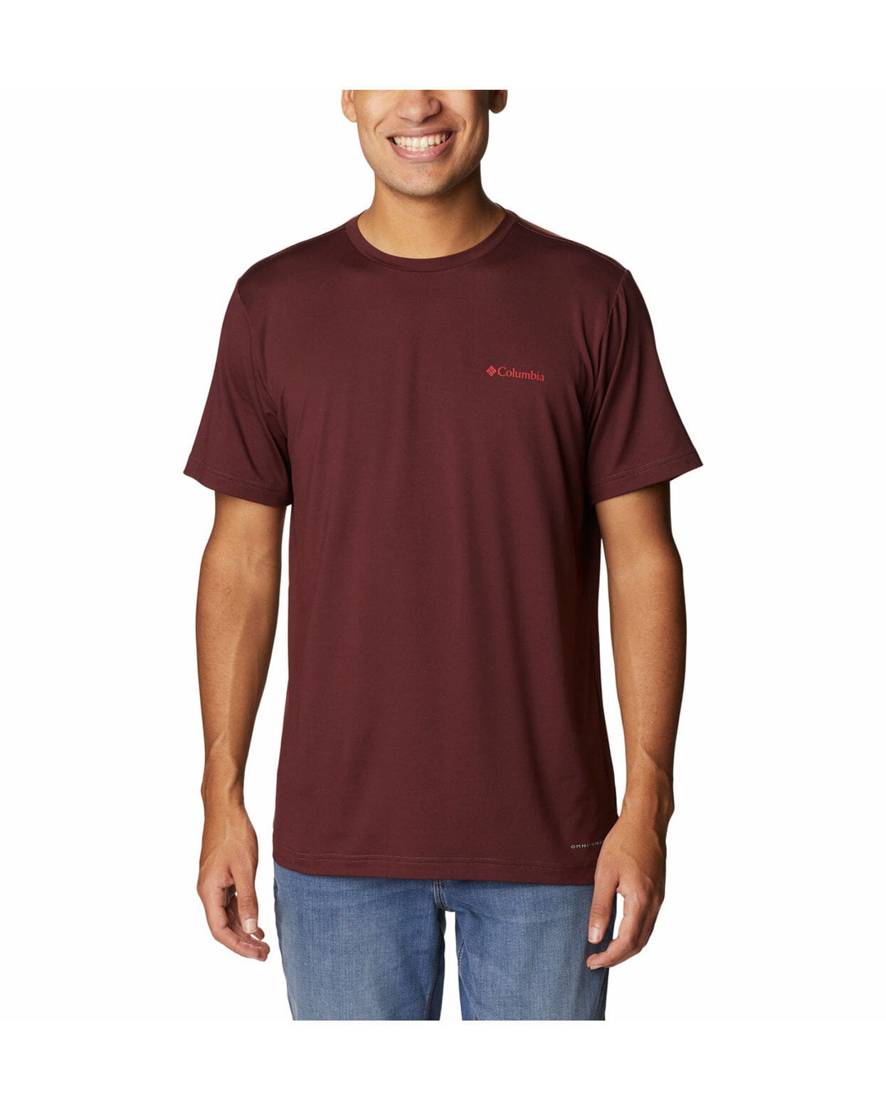 Columbia Mens Maroon Omni-Wick Tech Trail Graphic Tshirt