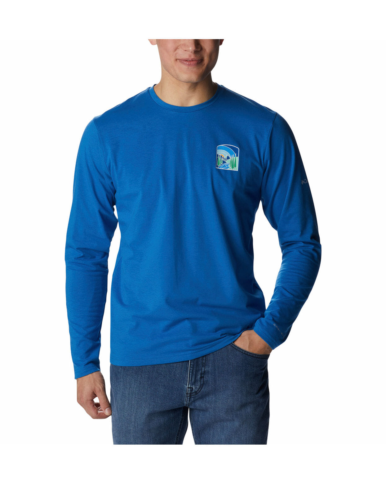 Columbia Mens Blue Omni-Wick Sun Trek Graphic Long Sleeve Tshirt