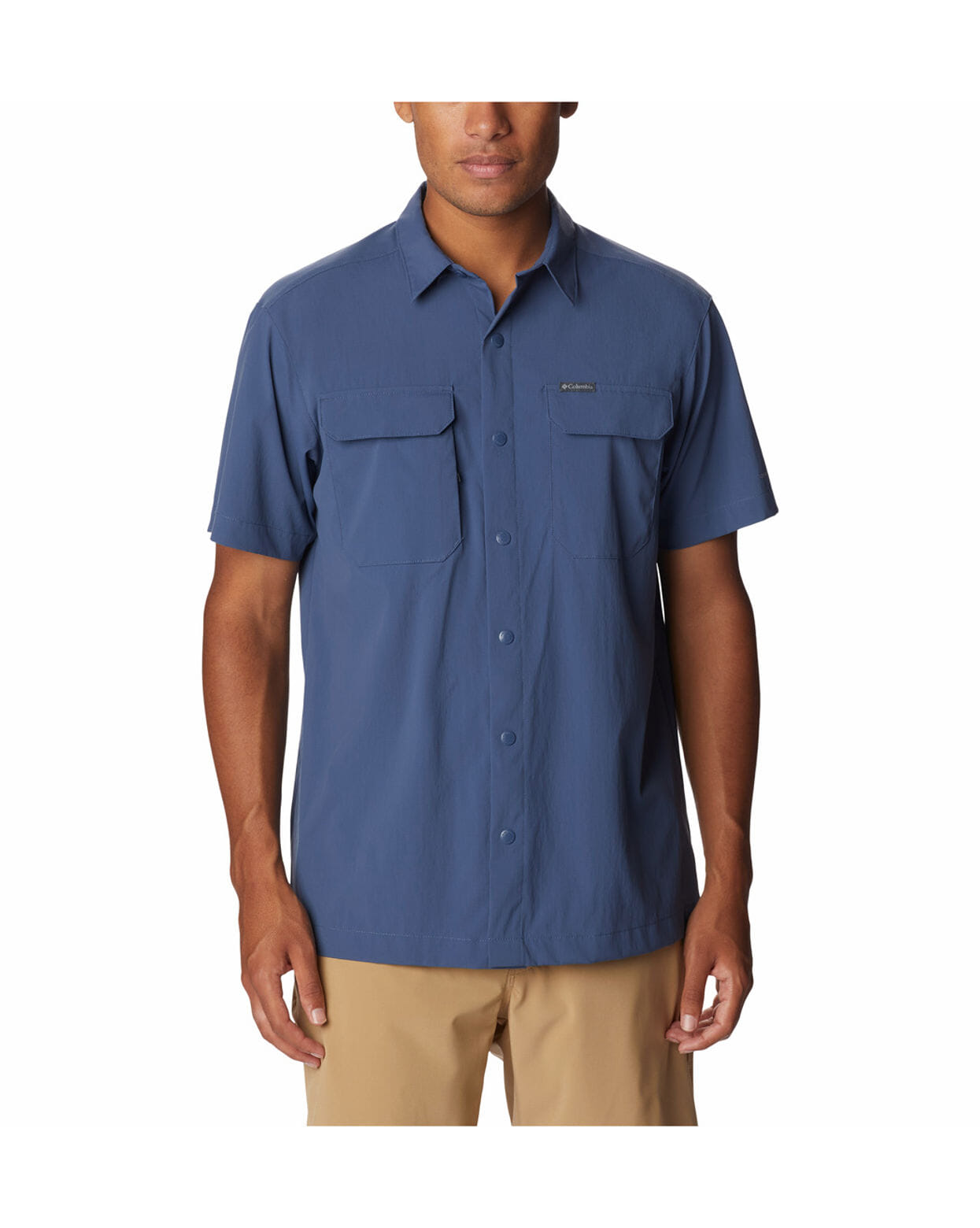 Columbia Mens Navy Omni-Shield Canyon Gate Utility Short Sleeve Shirt