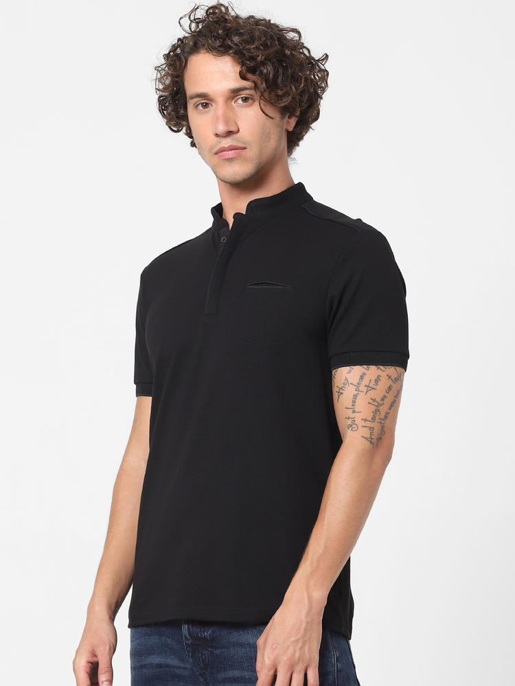 black slim polo t shirt