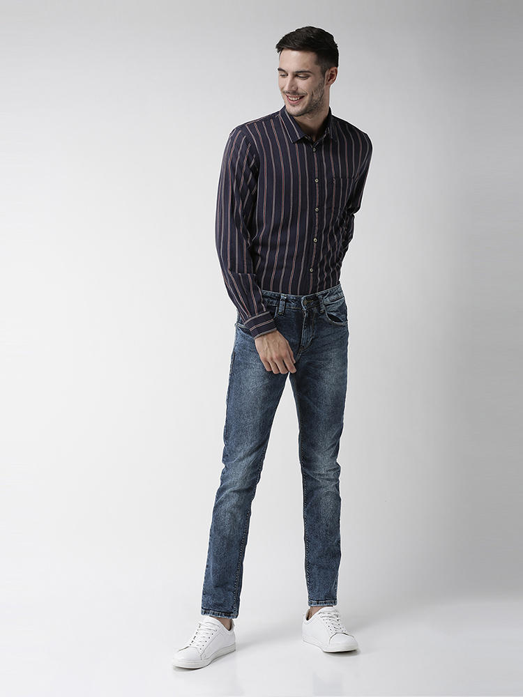 slim fit dark blue jeans men