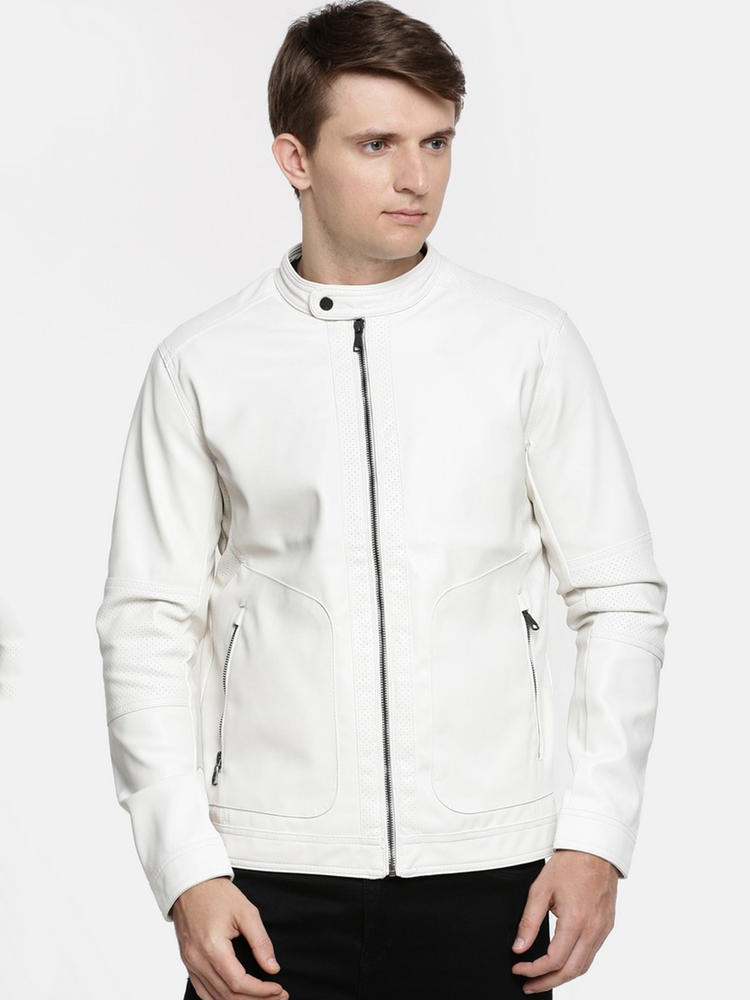 celio white leather jacket