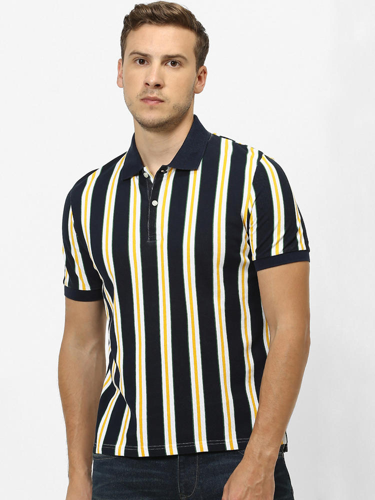 Navy Striped Polo T-Shirt