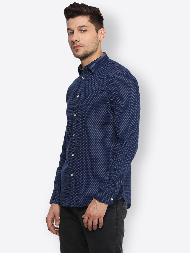 navy printed shirt