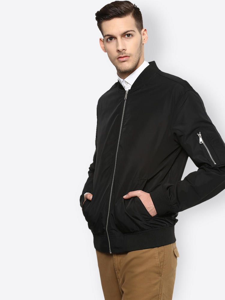 solid black bomber jacket