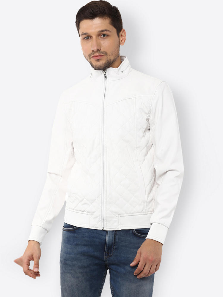 celio white leather jacket