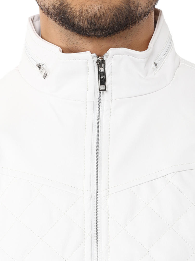 celio white leather jacket