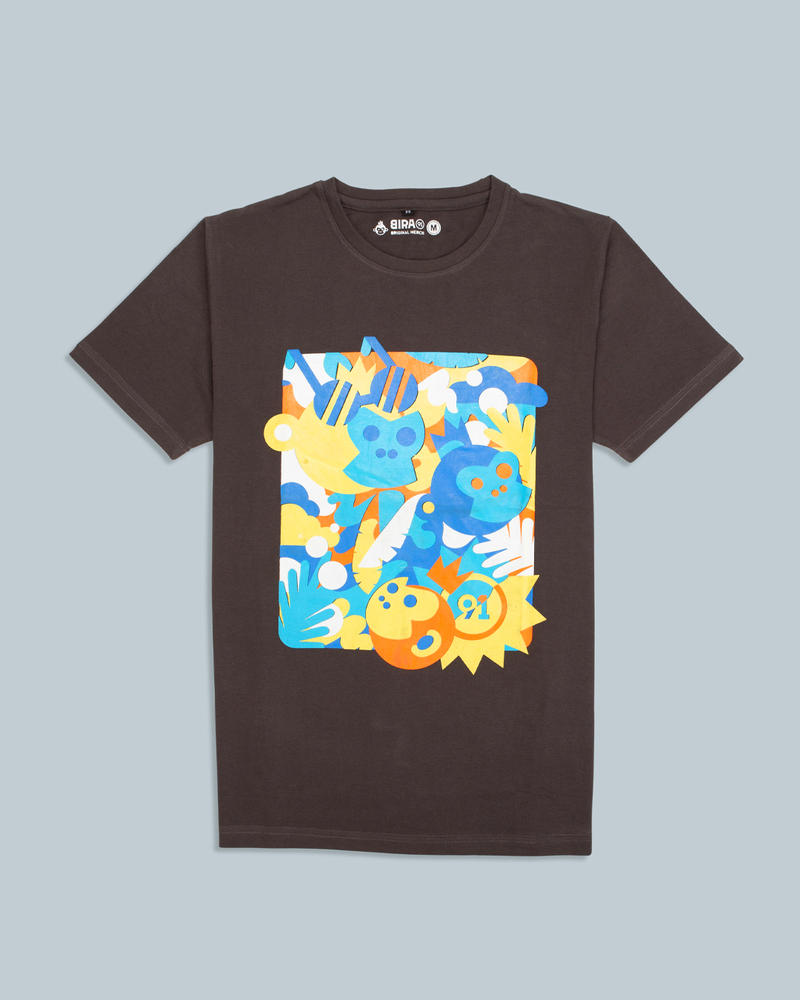 Monkey & Foliage Graphic T-shirt - Charcoal Grey