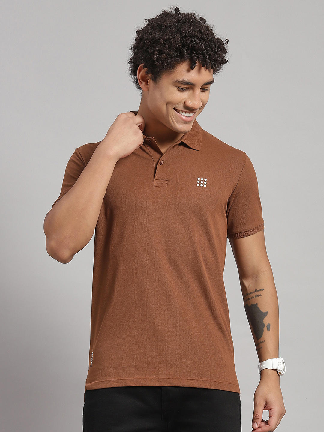Rock.it Cotton Blend Coffee Brown Solid T-Shirt