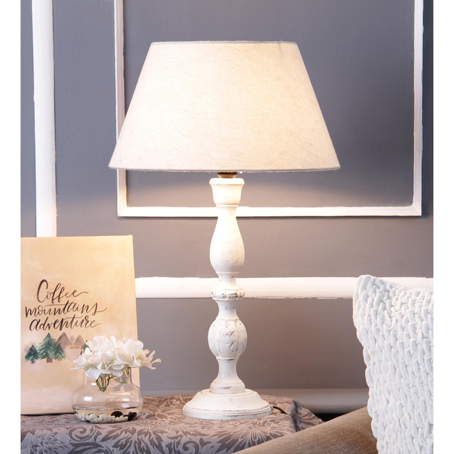 Décor Mart Designer White Wood Lamp With Beige Shade