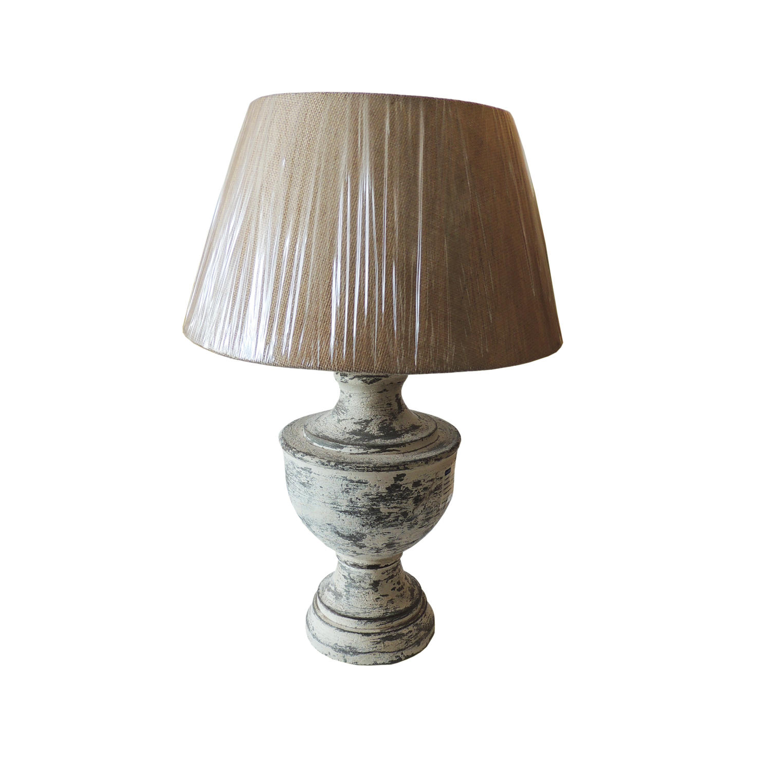 Decor Mart Table Lamp Wood Grey Colour With Jute Natural Shade