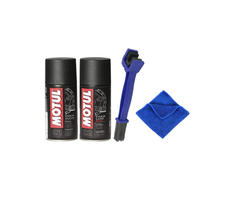 Motul Combo of C2 and C1 (150 ml) with GrandPitstop Chain Cleaning Brush and Microfiber Cloth