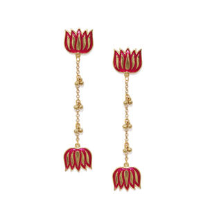 Women Fuchsia and Gold-Toned Classic Drop Earrings