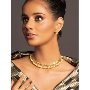  Gold Temple Collection Ethinic Traditional Pearl Jewellery Set For Women(1 Choker Necklace+1 Earrings)