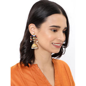 Gold-Toned and Blue Dome Shaped Jhumkas
