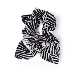 Toniq Black and white Printed Bow Scrunchie For Women
