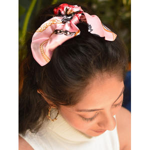 Pink Floral Printed Hair Surunchie For Women