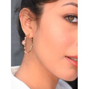 Toniq Gold Flower Hoop Earrings For Women