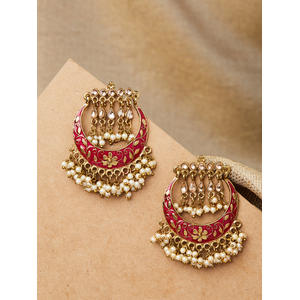 Ethnic Indian Traditional Beautiful Pearl Embellished Drop Earrings For Women