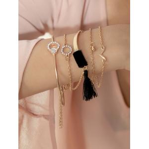 Toniq Set Of 5 Gold & Black Tassel Cuff Charm Bracelet For Women