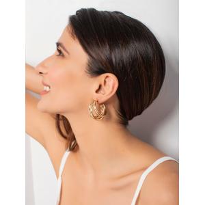 ToniQ Trendy Gold Tri Hoop Earrings For Women 