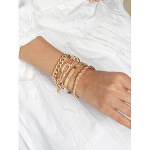 Toniq Set 4 Gold Multi Linked Charm Chunky Bracelet Stacks Set For Women