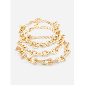 Toniq Gold Plated Set Of 3 Linked Chain Chunky Charm Bracelet 