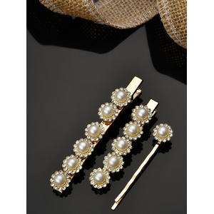 Toniq Pearly Affair Set Of 3 Gold Pearl Hair Clips/Pins For Women