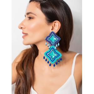 Fida Turquoise Blue Seed Beaded Trendy Drop Earrings For Women