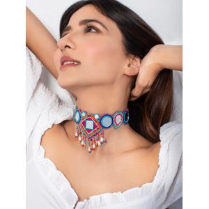 Fida Colorful Mirror Work Beaded Choker Necklace For Women