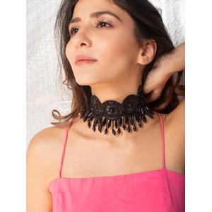 Fida Black Trendy Seed Beaded Choker Necklace For Women