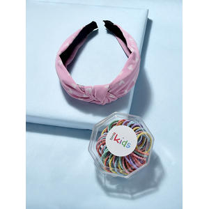 ToniQ Monochrome Pink heart print Hair Band and Rainbow Rubber Band Gift set (set of 2) 