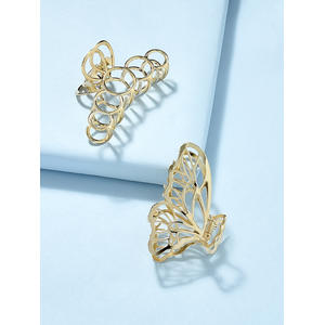 ToniQ Monochrome gold  butterfly and Hoop Hair claw clip Gift set (set of 2)