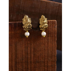 Gold Plated Laxmi Temple Style Studs With Pearl Drops
