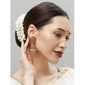 Ethnic Indian Traditional Beautiful Gold and Green Stone Drop Jhumka Earrings For Women