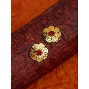 Ethnic Indian Traditional Gold Flower Shape Stud Earrings For Women