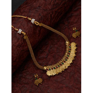 Ethnic South Indian Temple Jewellery  Traditional Gold Coin Necklace and Earring Set  For Women